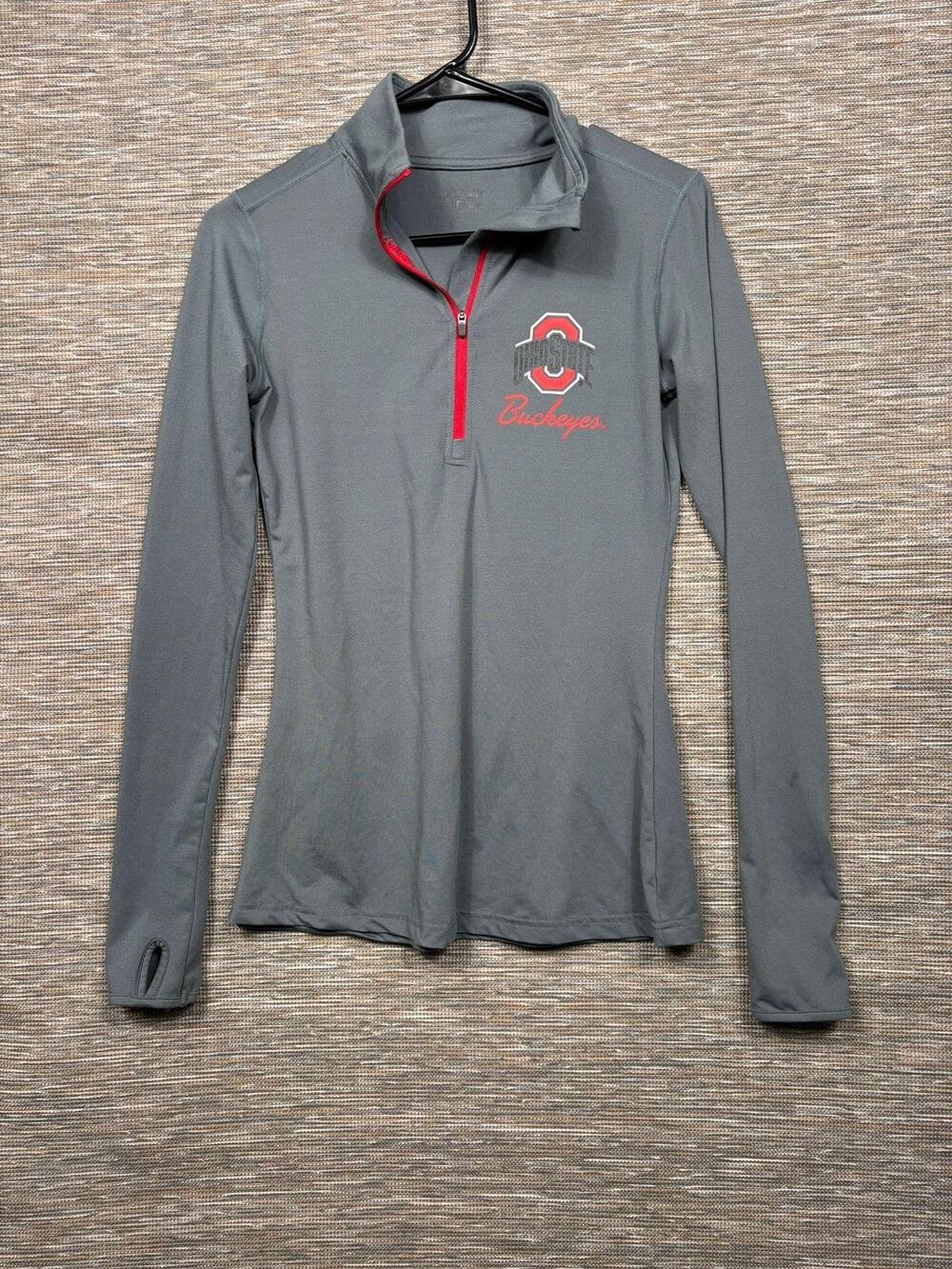 Ohio State Buckeyes Shirt Womens Small Gray NCAA Football Scarlet & Gray 1/4 Zip